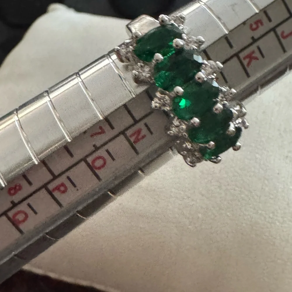Sterling Silver Green‎ Gemstone & Diamond Accent Band Ring Size 6 925